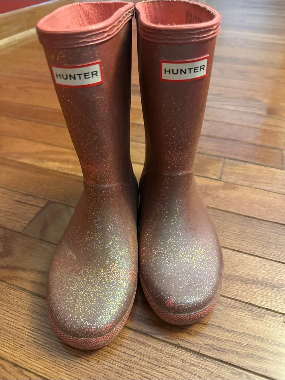 Hunter Glitter Rubber Rain Boots in Rose Gold